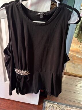 Express Black Sleeveless Peplum Tank with Crystal Accent